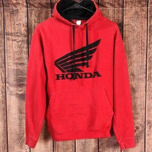 Vtg Honda Motorcycle Wings Raised Lettered Logo Pocket Hoodie